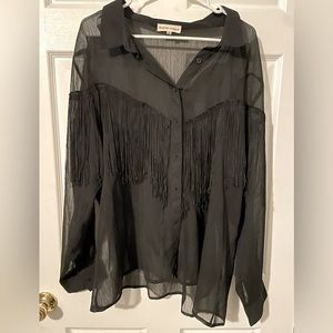 Black Button-up blouse with fringe